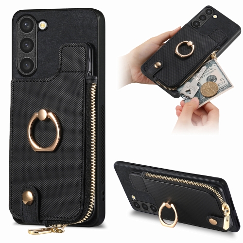 

For Samsung Galaxy S23+ 5G Cross Leather Ring Vertical Zipper Wallet Back Phone Case(Black)