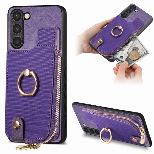 

For Samsung Galaxy S23+ 5G Cross Leather Ring Vertical Zipper Wallet Back Phone Case(Purple)