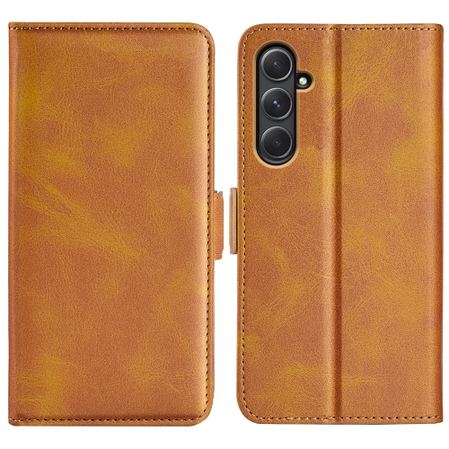 

For Samsung Galaxy A55 Dual-side Magnetic Buckle Horizontal Flip Leather Phone Case(Yellow)