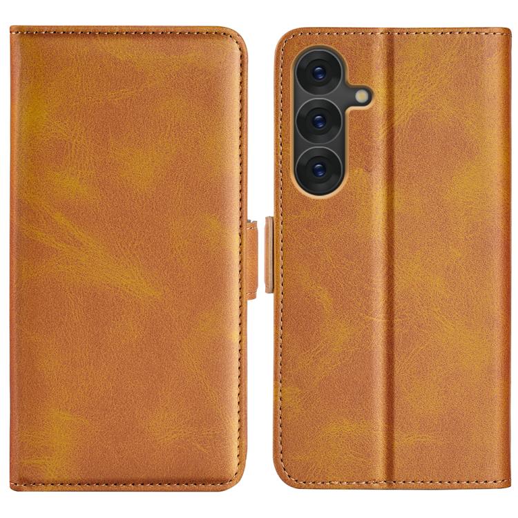 

For Samsung Galaxy S25 5G Dual-side Magnetic Buckle Horizontal Flip Leather Phone Case(Yellow)