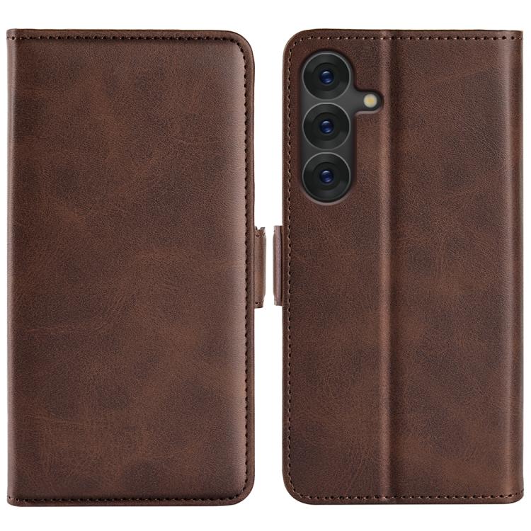 

For Samsung Galaxy S25 5G Dual-side Magnetic Buckle Horizontal Flip Leather Phone Case(Brown)