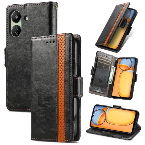 

For Xiaomi Redmi 13C CaseNeo Splicing Dual Magnetic Buckle Leather Phone Case(Black)