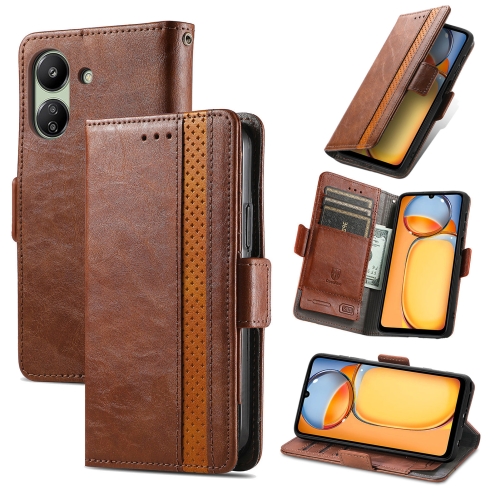 

For Xiaomi Redmi 13C CaseNeo Splicing Dual Magnetic Buckle Leather Phone Case(Brown)
