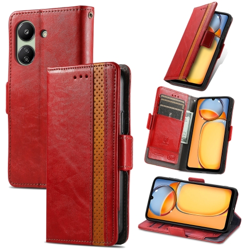 

For Xiaomi Redmi 13C CaseNeo Splicing Dual Magnetic Buckle Leather Phone Case(Red)