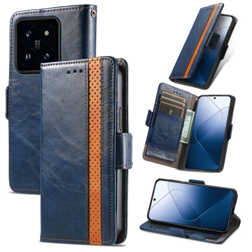 

For Xiaomi 14 CaseNeo Splicing Dual Magnetic Buckle Leather Phone Case(Blue)