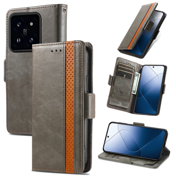 

For Xiaomi 14 Pro CaseNeo Splicing Dual Magnetic Buckle Leather Phone Case(Grey)