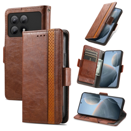 

For Xiaomi Redmi K70E CaseNeo Splicing Dual Magnetic Buckle Leather Phone Case(Brown)