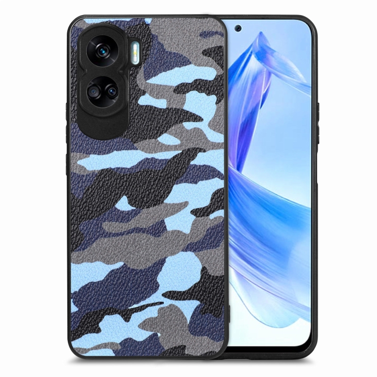 

For Honor 90 Lite Retro Camouflage Leather Back Phone Case(Blue)