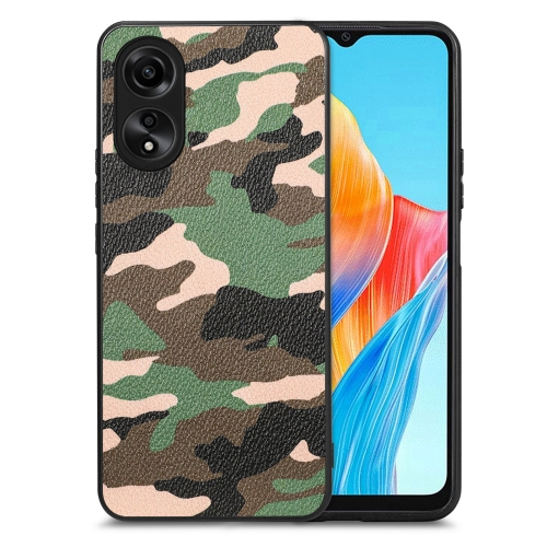 For OPPO  A38 4G Retro Camouflage Leather Back Phone Case(Green) 2 pcs nordic cupboard door handle leather handle cupboard drawer single hole pure copper leather handle