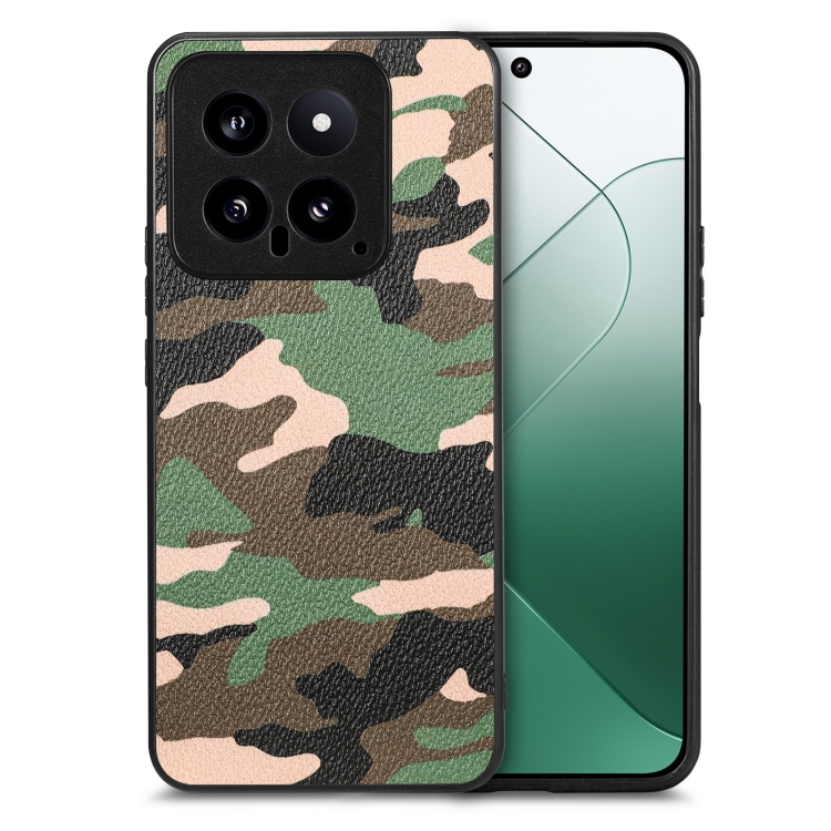 

For Xiaomi 14 Retro Camouflage Leather Back Phone Case(Green)