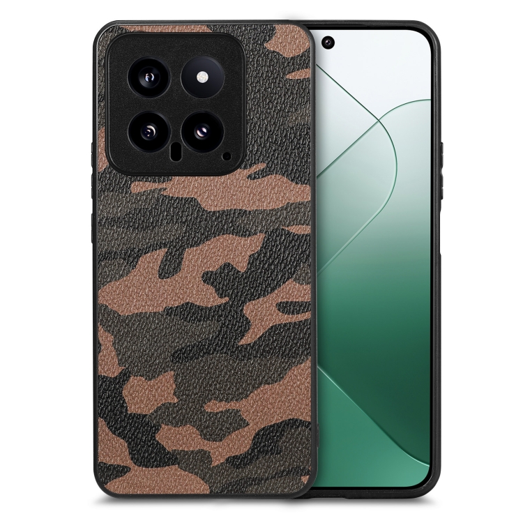 

For Xiaomi 14 Retro Camouflage Leather Back Phone Case(Brown)