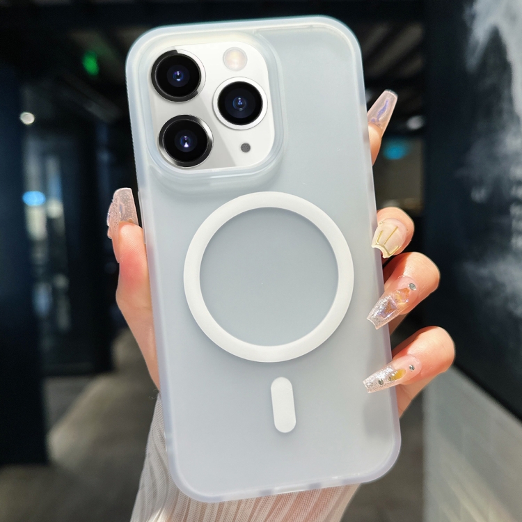 

For iPhone 11 Pro Max Transparent TPU Hybrid PC Magsafe Phone Case(White)
