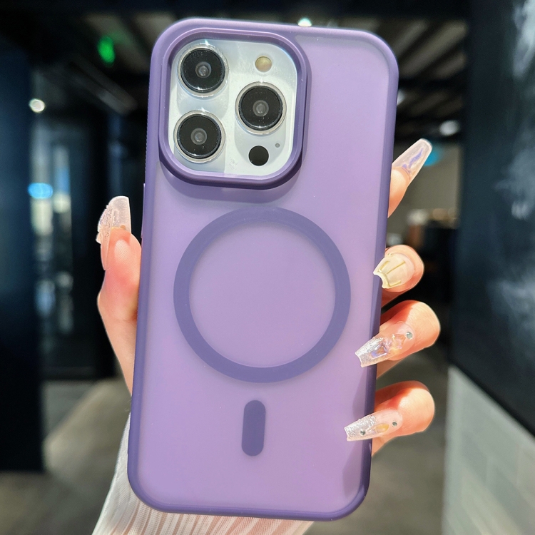 

For iPhone 12 Pro Max Transparent TPU Hybrid PC Magsafe Phone Case(Purple)
