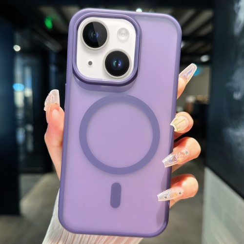 

For iPhone 14 Plus Transparent TPU Hybrid PC Magsafe Phone Case(Purple)