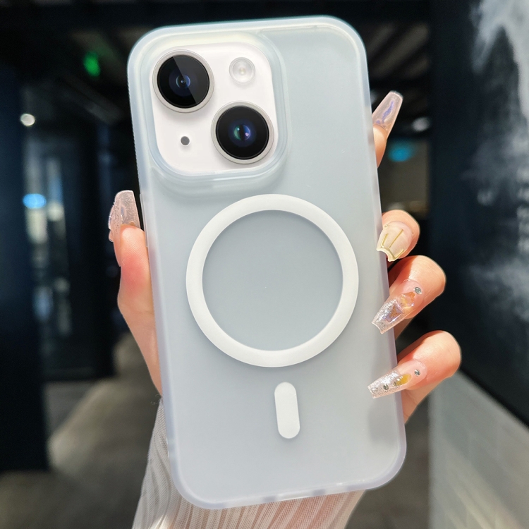 

For iPhone 15 Plus Transparent TPU Hybrid PC Magsafe Phone Case(White)