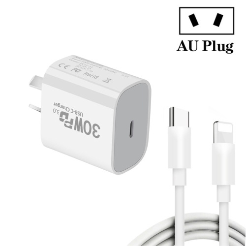 

Single Port PD30W USB-C / Type-C Charger with Type-C to 8 Pin Data Cable AU Plug