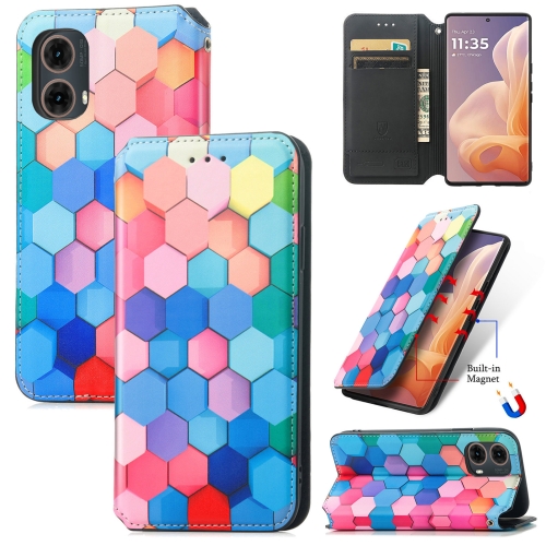 

For Motorola Moto G85 CaseNeo Colorful Magnetic Leather Phone Case(Colorful Cube)