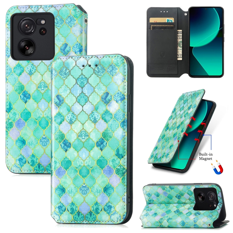 

For Xiaomi 13T / 13T Pro CaseNeo Colorful Magnetic Leather Phone Case(Emeralds)