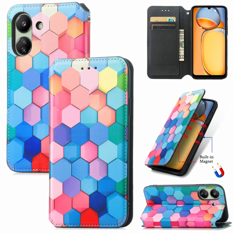 

For Xiaomi Redmi 13C CaseNeo Colorful Magnetic Leather Phone Case(Colorful Cube)