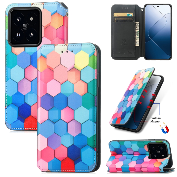 

For Xiaomi 14 CaseNeo Colorful Magnetic Leather Phone Case(Colorful Cube)