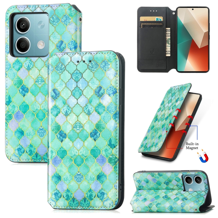 

For Xiaomi Redmi Note 13 5G CaseNeo Colorful Magnetic Leather Phone Case(Emeralds)