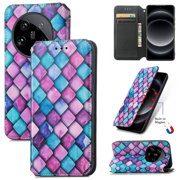 

For Xiaomi 14 Ultra CaseNeo Colorful Magnetic Leather Phone Case(Purple Scales)