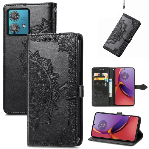 

For Motorola Moto G84 Mandala Flower Embossed Leather Phone Case(Black)