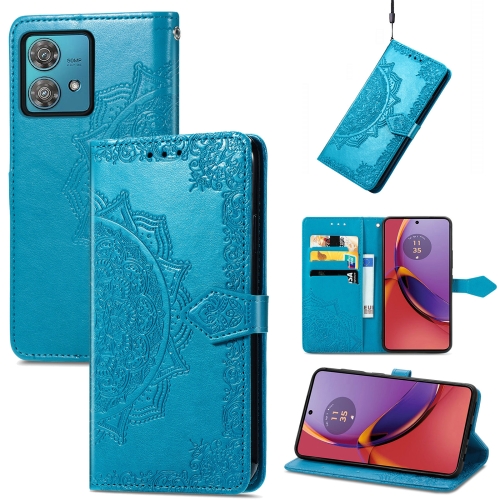 

For Motorola Moto G84 Mandala Flower Embossed Leather Phone Case(Blue)