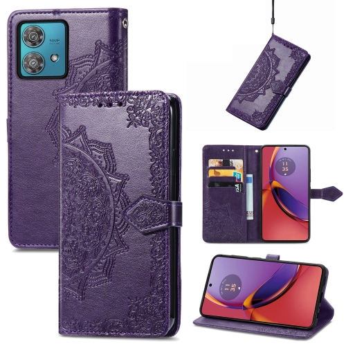 

For Motorola Moto G84 Mandala Flower Embossed Leather Phone Case(Purple)