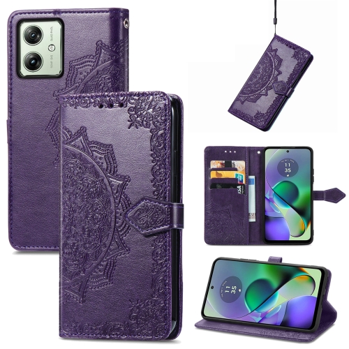 Per TCL 40 SE Custodia per telefono in pelle goffrata fiore mandala (viola)