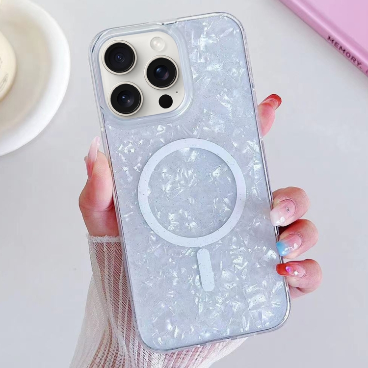 

For iPhone 15 Pro Max Shell Texture MagSafe TPU Phone Case(White)