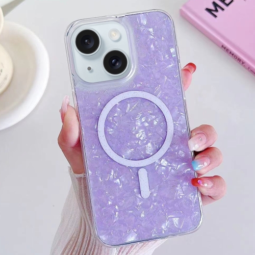 For iPhone 15 Plus Shell Texture MagSafe TPU Phone Case(Purple) kids dinosaur toys playset with transport trucks excavator vehicle dinosaur model disassemble toys xmas gifts for children boys