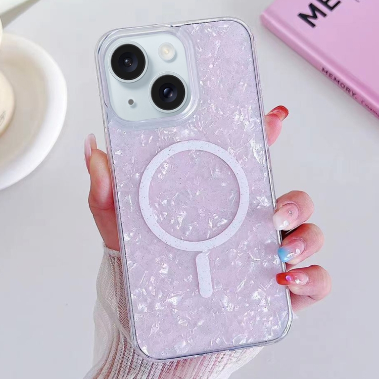 

For iPhone 15 Shell Texture MagSafe TPU Phone Case(Pink)
