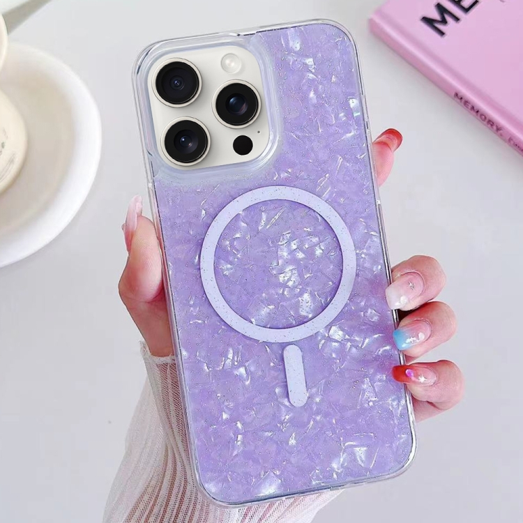 

For iPhone 15 Pro Shell Texture MagSafe TPU Phone Case(Purple)