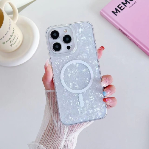 For iPhone 13 Pro Shell Texture MagSafe TPU Phone Case(White) for iphone 14 electroplating shell texture tpu phone case white