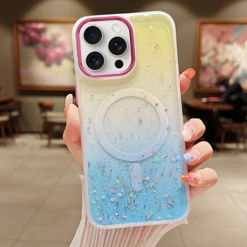 

For iPhone 15 Pro Multicolor Gradient Glitter Sequin MagSafe TPU Phone Case(Yellow+Blue)