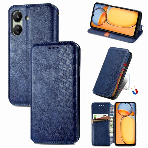 

For Xiaomi Redmi 13C Cubic Grid Pressed Magnetic Leather Phone Case(Blue)