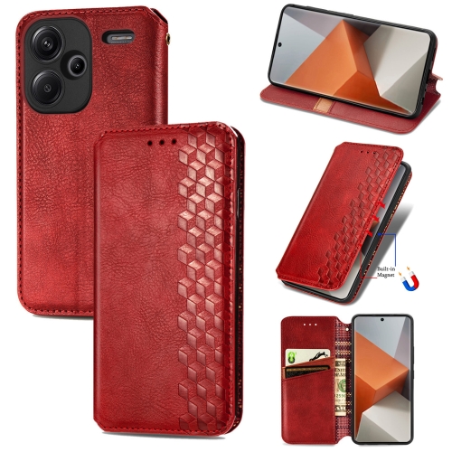

ForXiaomi Redmi Note 13 Pro+ Cubic Grid Pressed Magnetic Leather Phone Case(Red)
