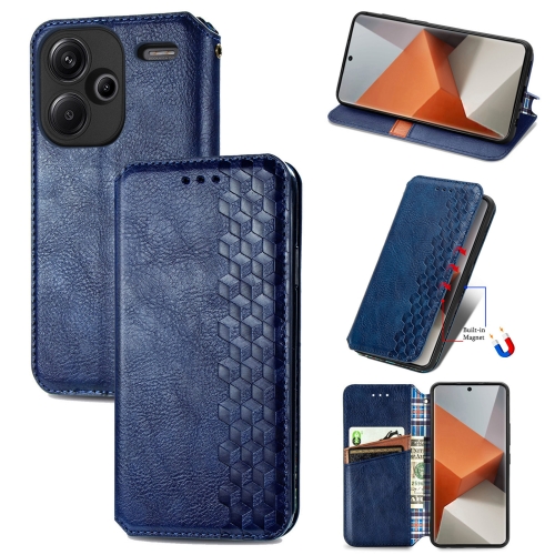 

ForXiaomi Redmi Note 13 Pro+ Cubic Grid Pressed Magnetic Leather Phone Case(Blue)