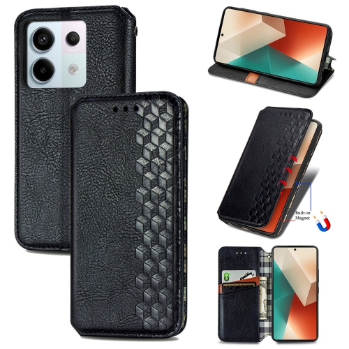 

For Xiaomi Redmi Note 13 Pro Cubic Grid Pressed Magnetic Leather Phone Case(Black)
