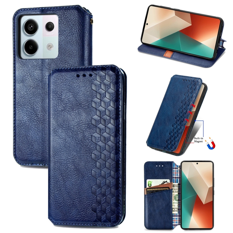

For Xiaomi Redmi Note 13 Pro Cubic Grid Pressed Magnetic Leather Phone Case(Blue)