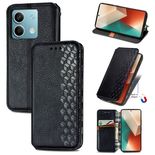 

For Xiaomi Redmi Note 13 Cubic Grid Pressed Magnetic Leather Phone Case(Black)