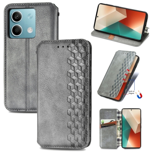 

For Xiaomi Redmi Note 13 Cubic Grid Pressed Magnetic Leather Phone Case(Grey)