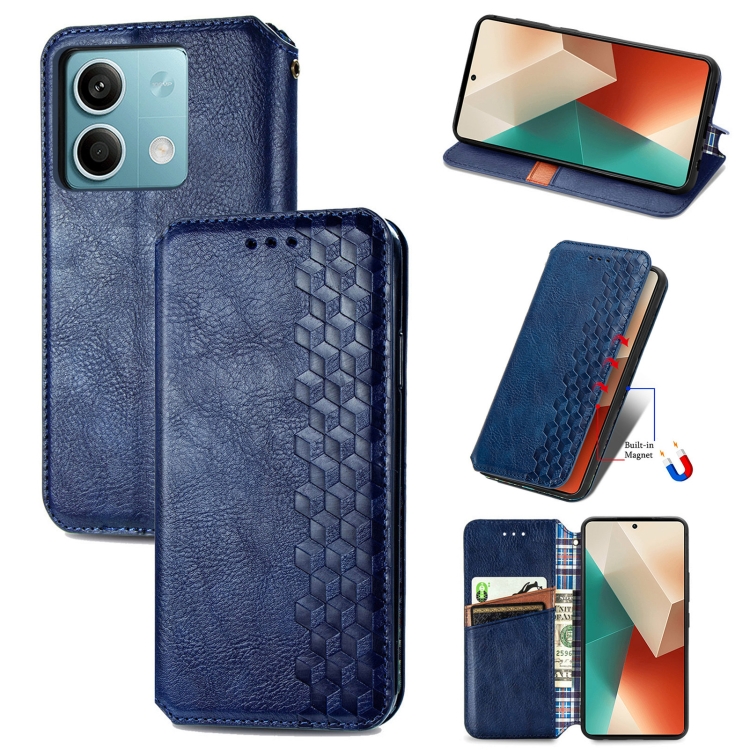

For Xiaomi Redmi Note 13 Cubic Grid Pressed Magnetic Leather Phone Case(Blue)