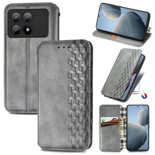 

For Xiaomi Redmi K70E Cubic Grid Pressed Magnetic Leather Phone Case(Grey)