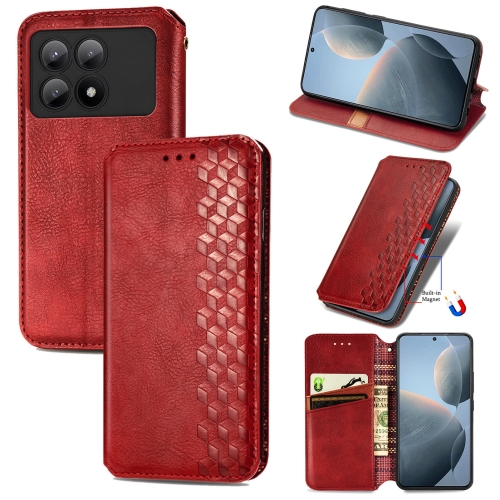 

For Xiaomi Redmi K70E Cubic Grid Pressed Magnetic Leather Phone Case(Red)