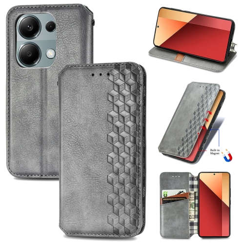 

For Xiaomi Redmi Note 13 Pro 4G Cubic Grid Pressed Magnetic Leather Phone Case(Grey)