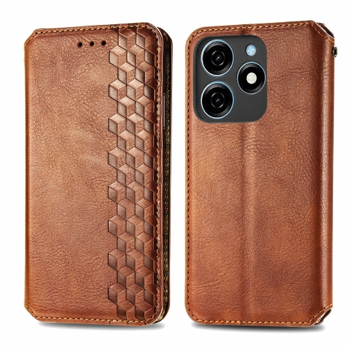 

For Xiaomi Redmi Note 12 Pro 5G Cubic Grid Pressed Magnetic Leather Phone Case(Brown)