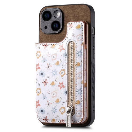 

For iPhone 13 Retro Painted Zipper Wallet Back Phone Case(Brown)