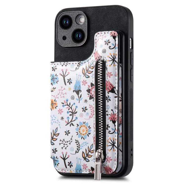 

For iPhone 13 Retro Painted Zipper Wallet Back Phone Case(Black)
